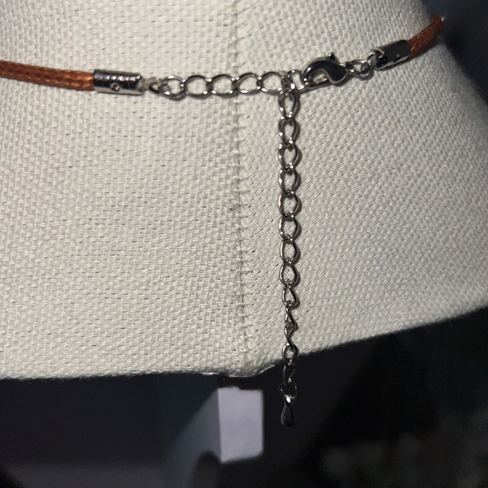 Gold & brown necklace adjustable length clasp braided leather chain jewelry - Picture 3 of 7